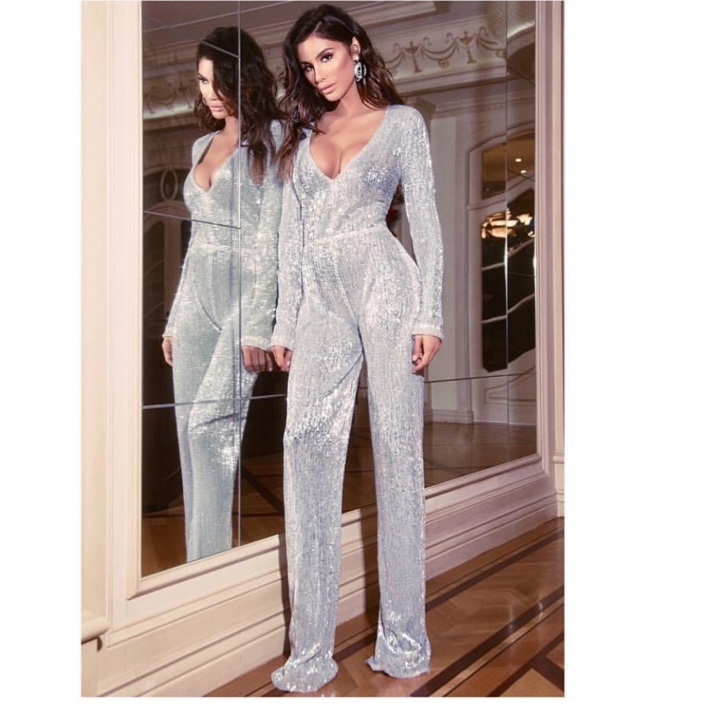 SILVER SEQUIN JUMPSUIT